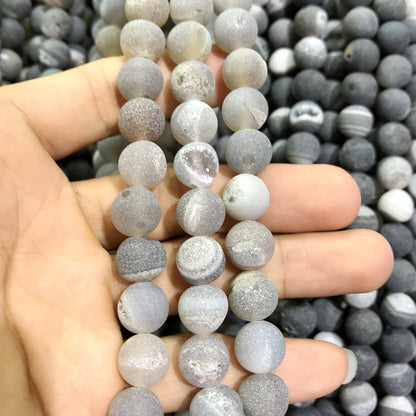 CAG592 Druzy Agate Beads Matte Round 10mm 15" Strand