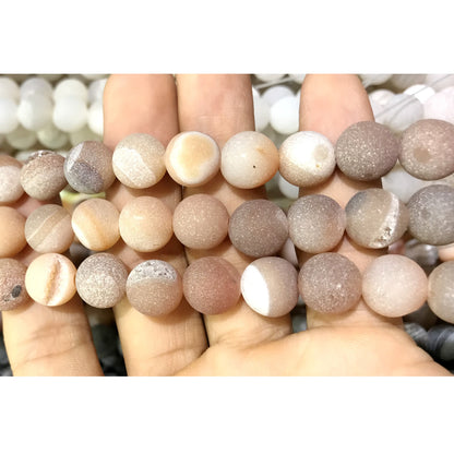 CAG593 Druzy Agate Beads Matte Round 10mm 15" Strand