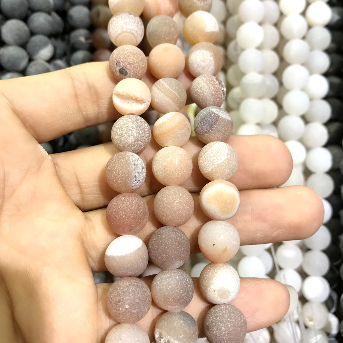 CAG593 Druzy Agate Beads Matte Round 10mm 15" Strand