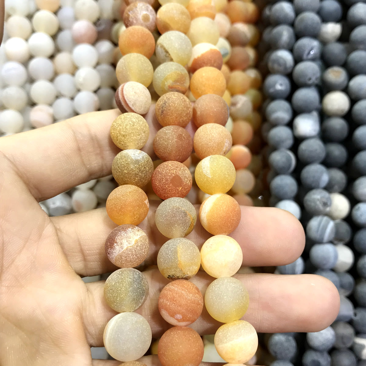 CAG594 Druzy Agate Beads Matte Round 10mm 15" Strand