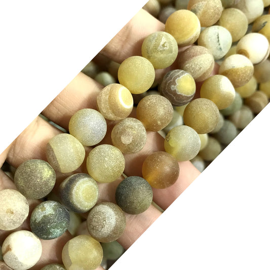 CAG595 Druzy Agate Beads Matte Round 10mm 15" Strand