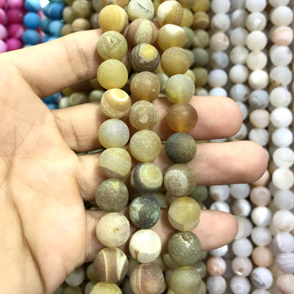 CAG595 Druzy Agate Beads Matte Round 10mm 15" Strand