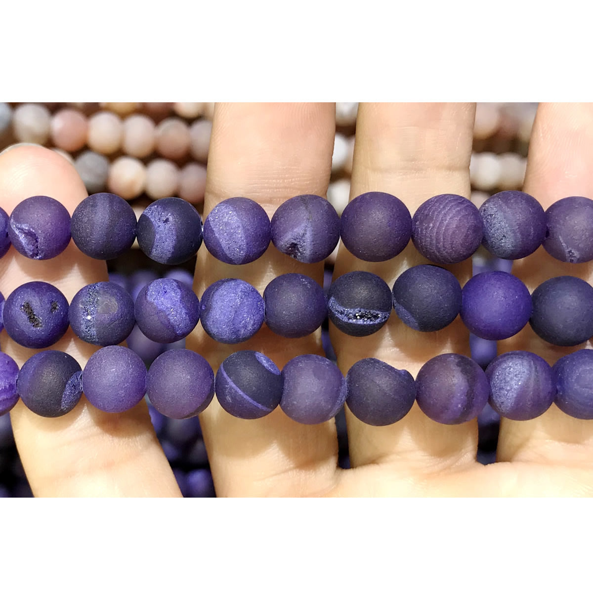 CAG596 Druzy Agate Beads Matte Round 10mm 15" Strand