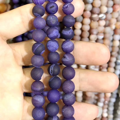 CAG596 Druzy Agate Beads Matte Round 10mm 15" Strand