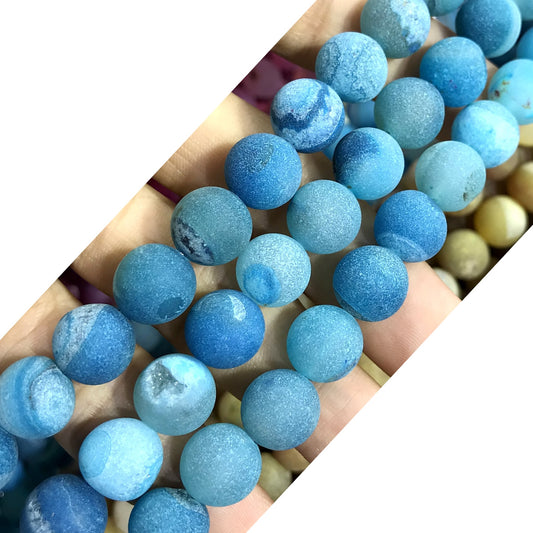 CAG598 Druzy Agate Beads Matte Round 10mm 15" Strand