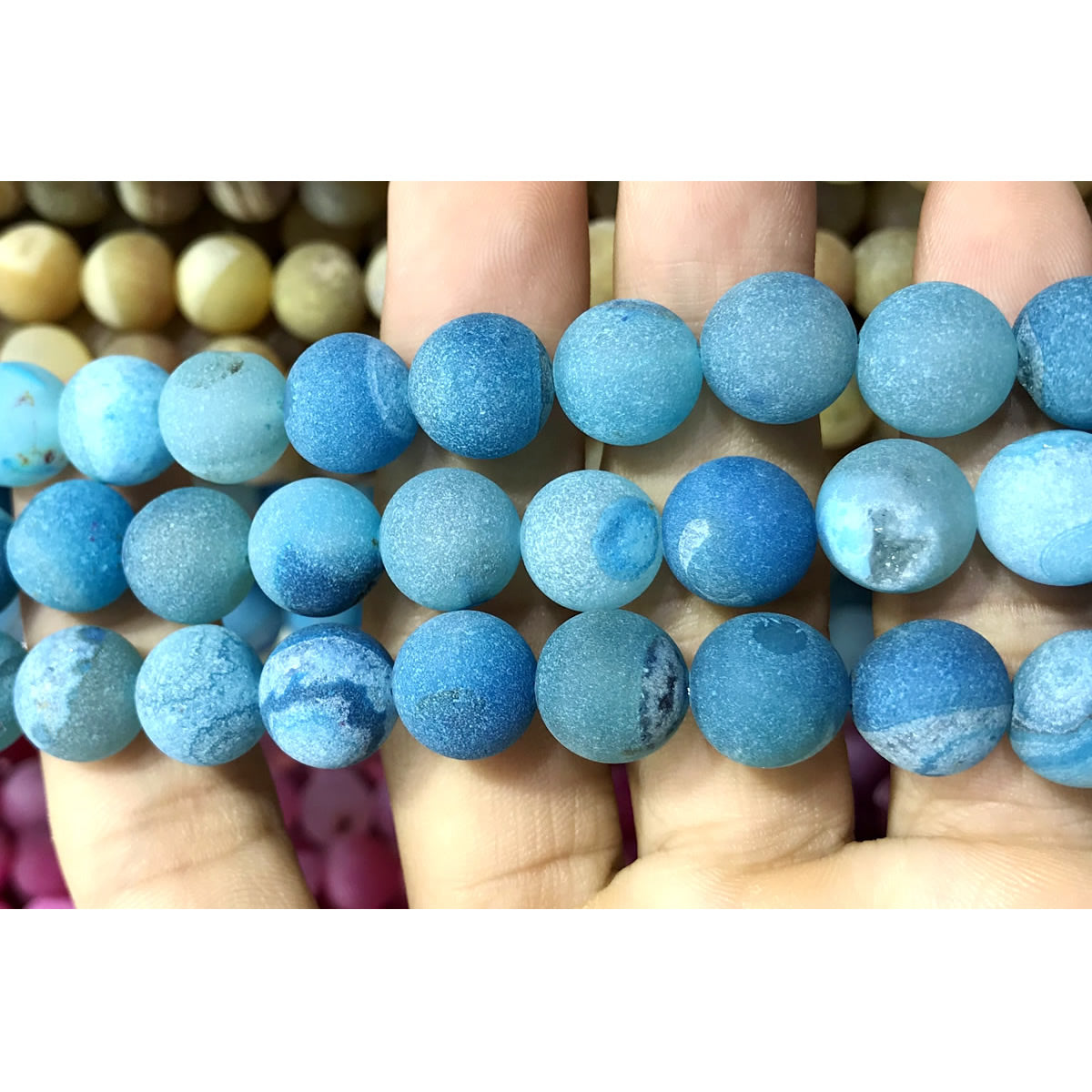 CAG598 Druzy Agate Beads Matte Round 10mm 15" Strand