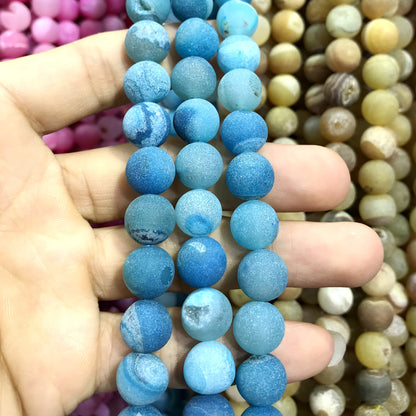 CAG598 Druzy Agate Beads Matte Round 10mm 15" Strand