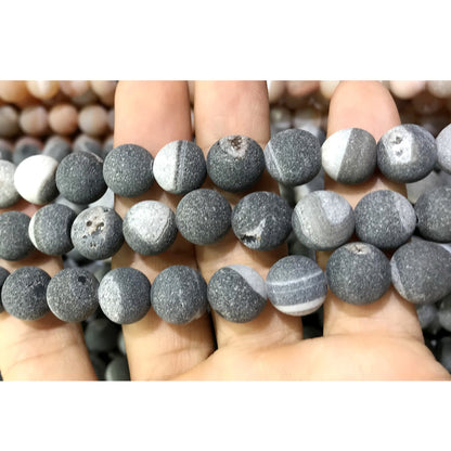 CAG600 Druzy Agate Beads Matte Round 10mm 15" Strand