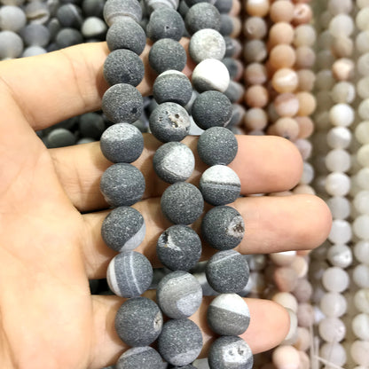 CAG600 Druzy Agate Beads Matte Round 10mm 15" Strand