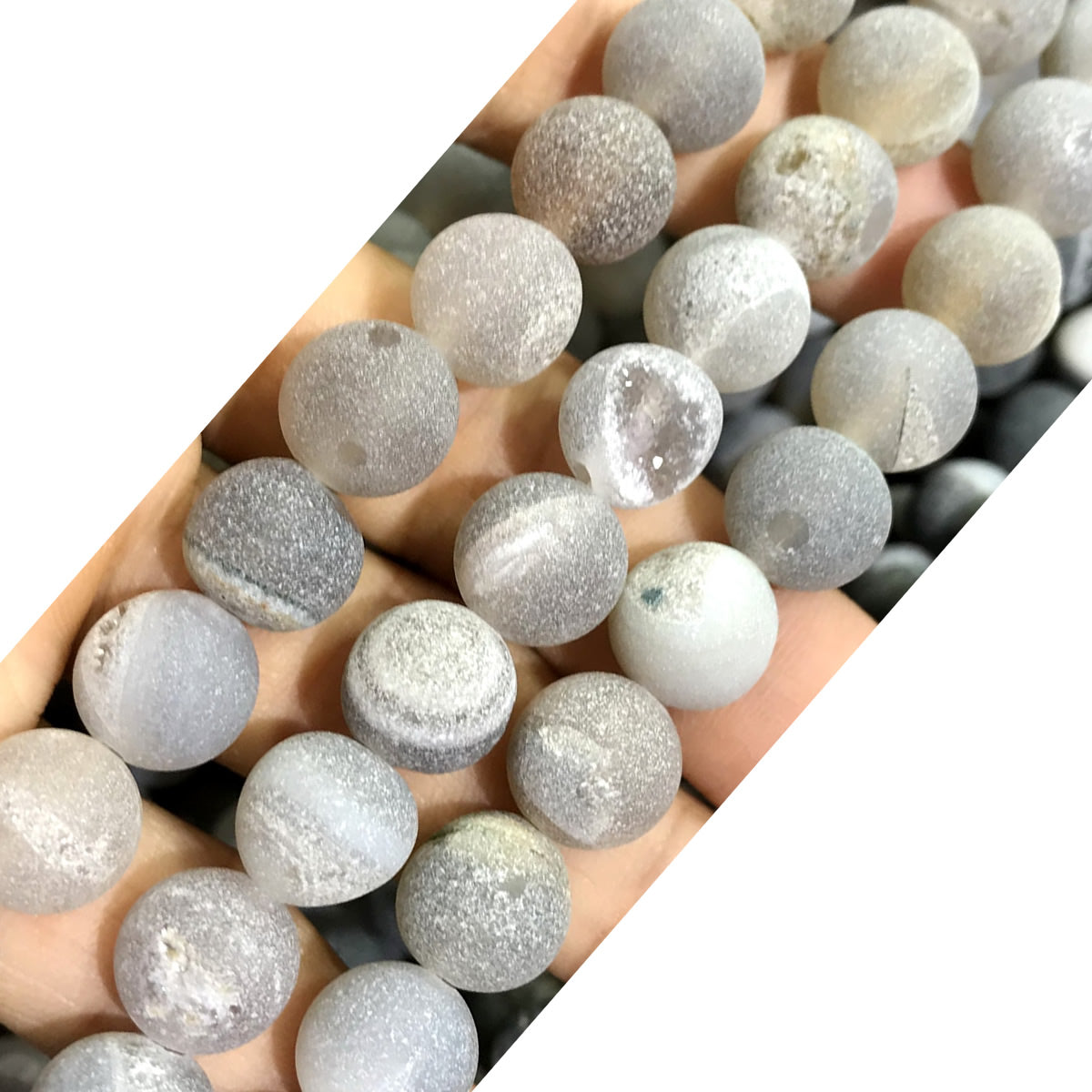 CAG607 Druzy Agate Beads Matte Round 12mm 15" Strand