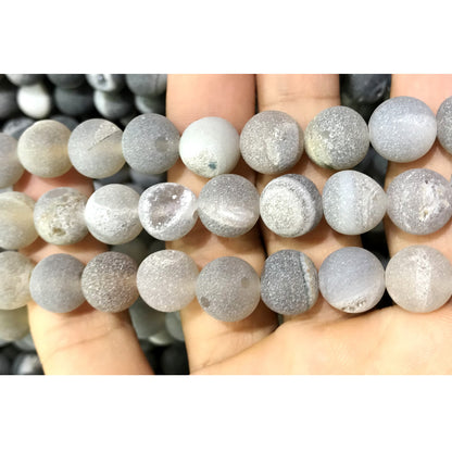 CAG607 Druzy Agate Beads Matte Round 12mm 15" Strand