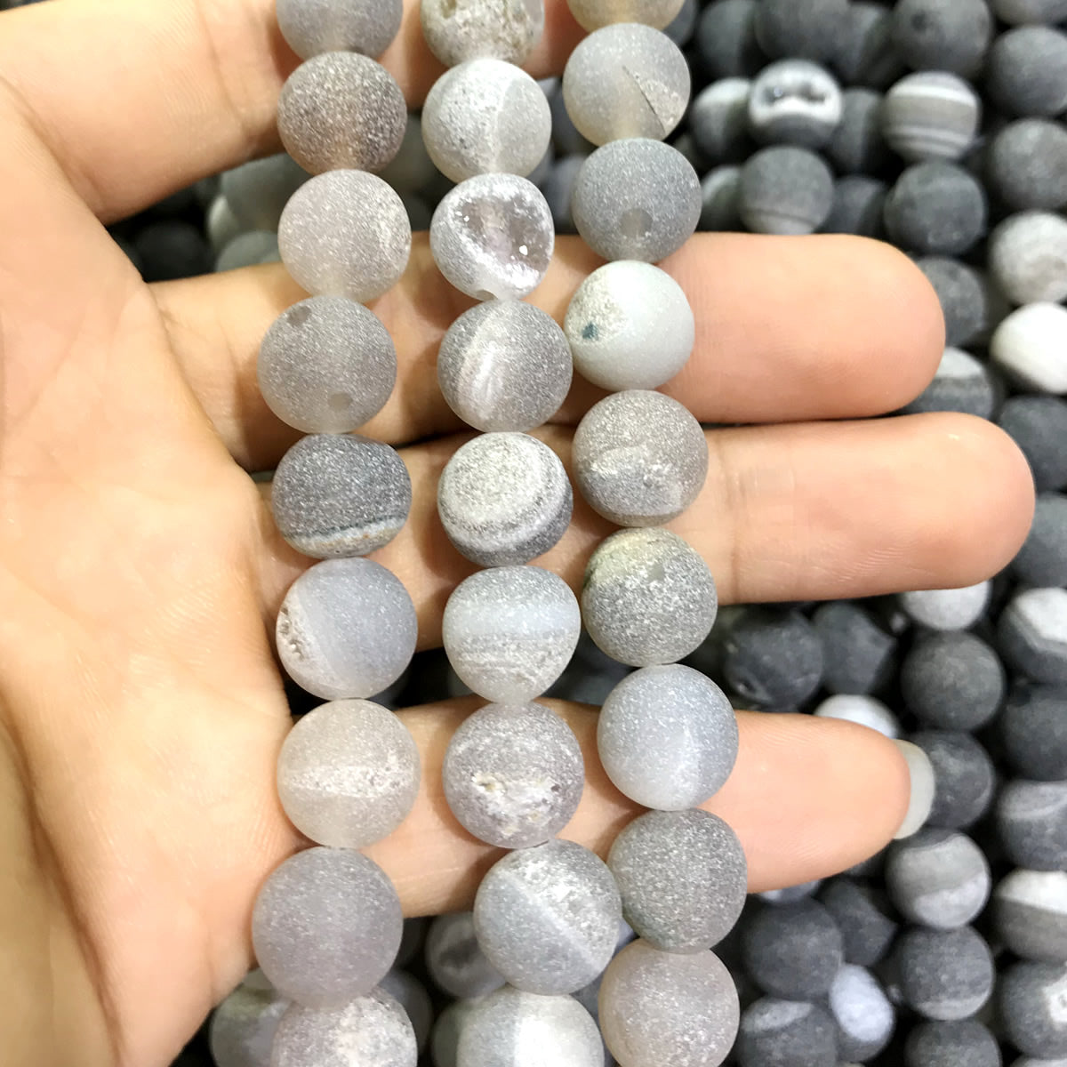 CAG607 Druzy Agate Beads Matte Round 12mm 15" Strand