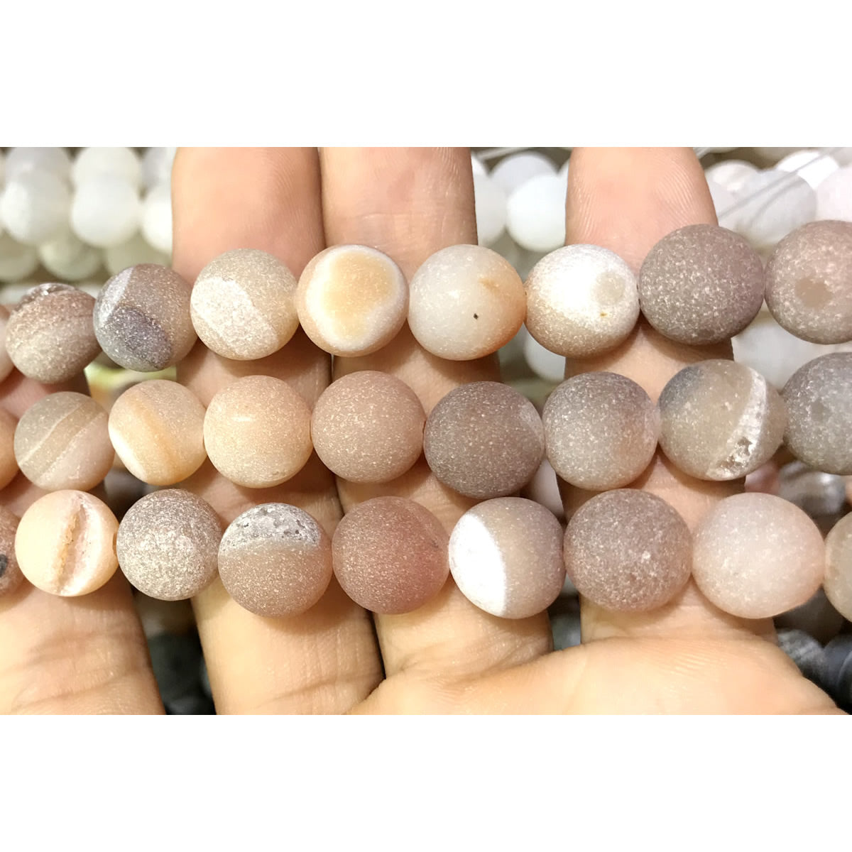 CAG608 Druzy Agate Beads Matte Round 12mm 15" Strand