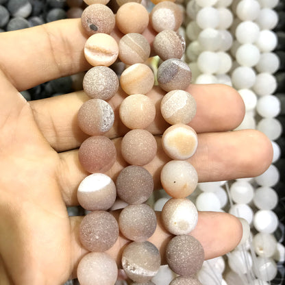 CAG608 Druzy Agate Beads Matte Round 12mm 15" Strand