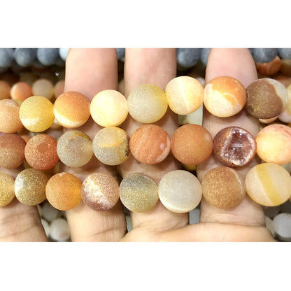 CAG609 Druzy Agate Beads Matte Round 12mm 15" Strand