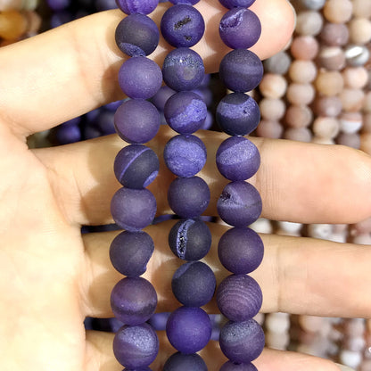 CAG611 Druzy Agate Beads Matte Round 12mm 15" Strand