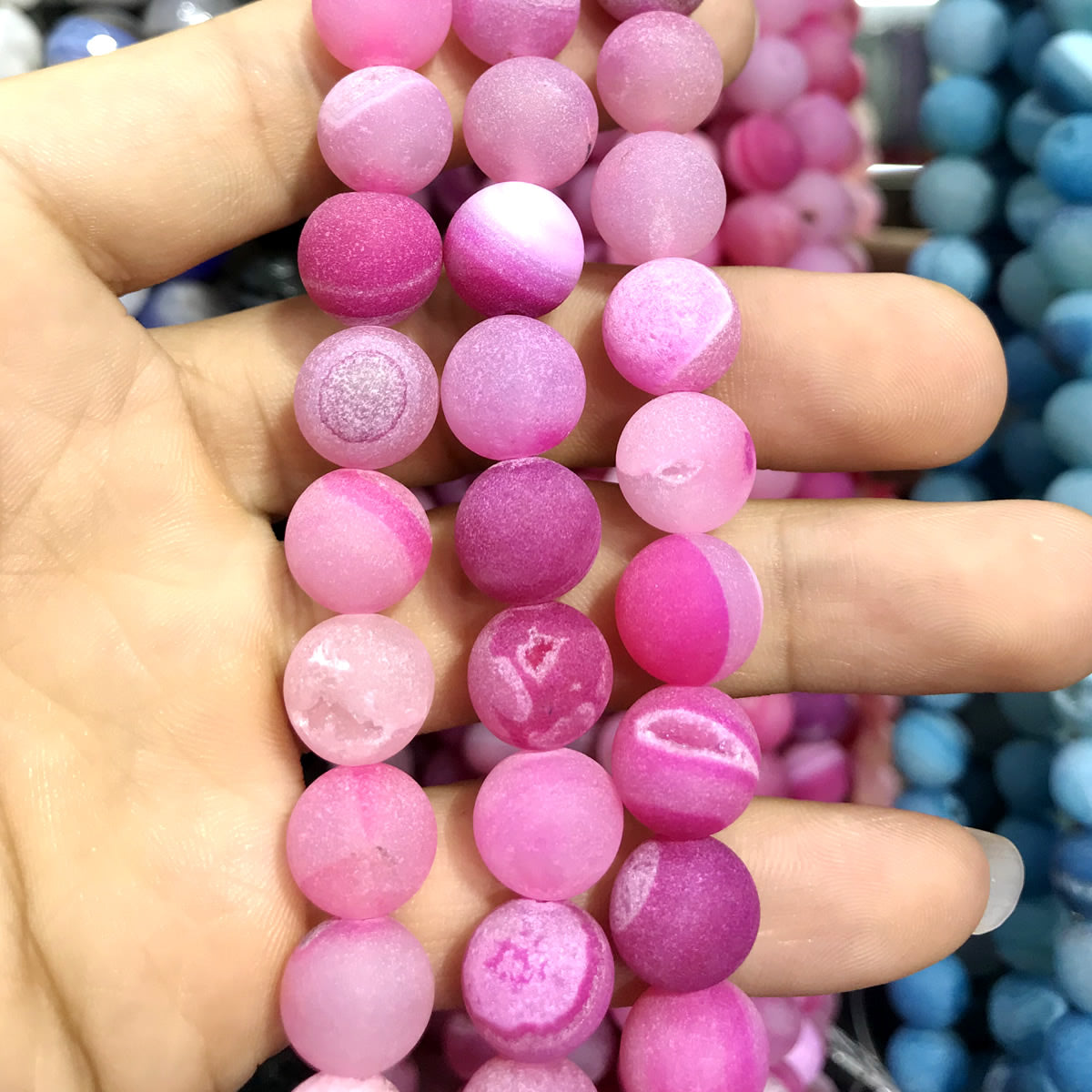 CAG612 Druzy Agate Beads Matte Round 12mm 15" Strand