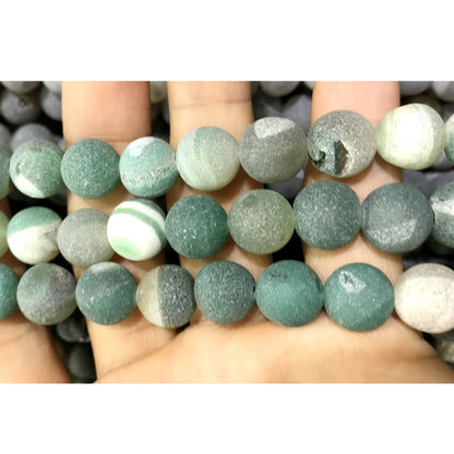 CAG614 Druzy Agate Beads Matte Round 12mm 15" Strand