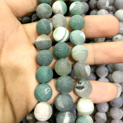 CAG614 Druzy Agate Beads Matte Round 12mm 15" Strand