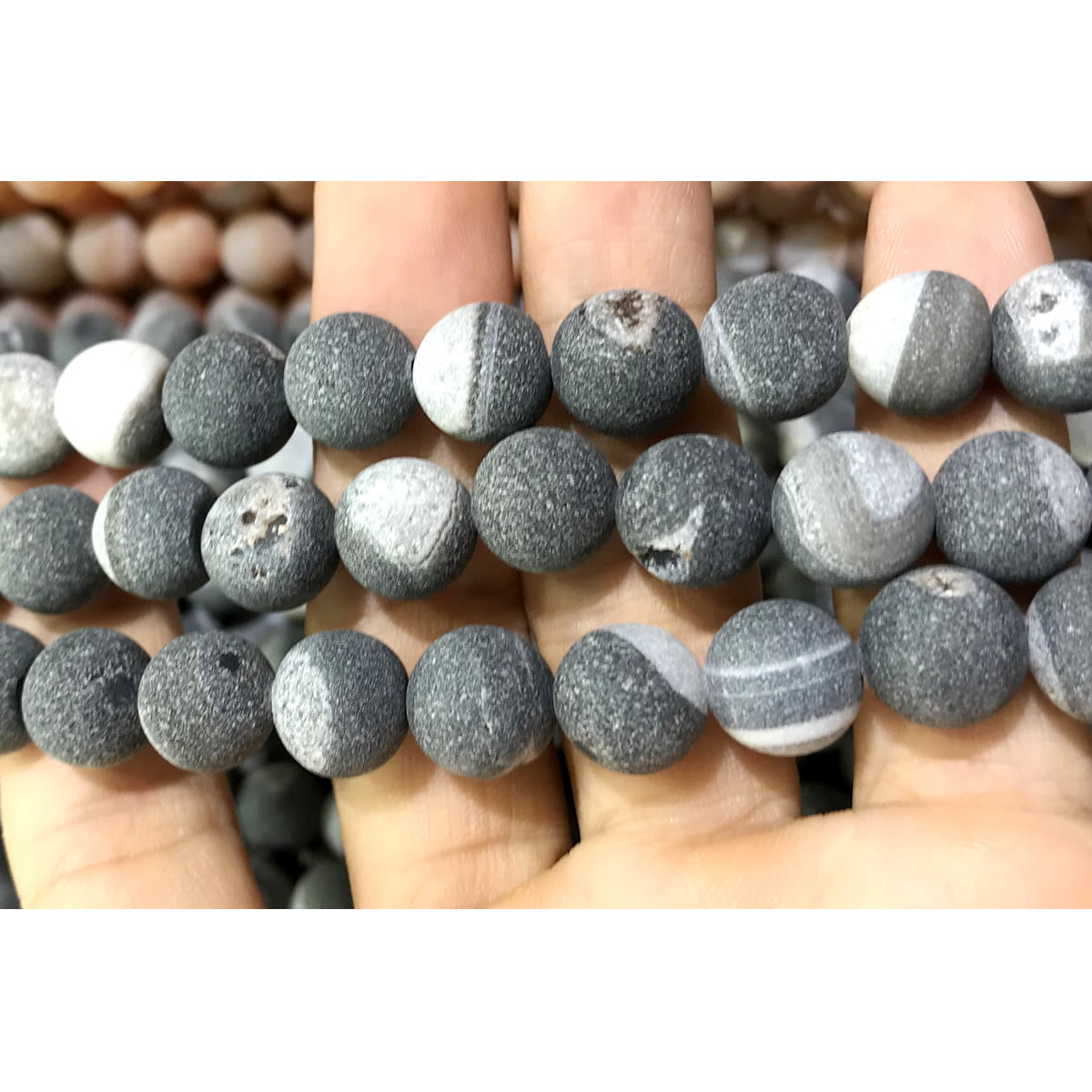 CAG615 Druzy Agate Beads Matte Round 12mm 15" Strand