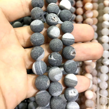 CAG615 Druzy Agate Beads Matte Round 12mm 15" Strand