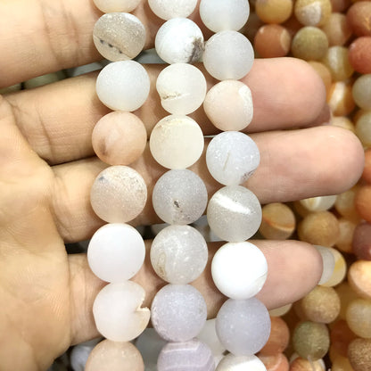 CAG621 Druzy Agate Beads Matte Round 14mm 15" Strand