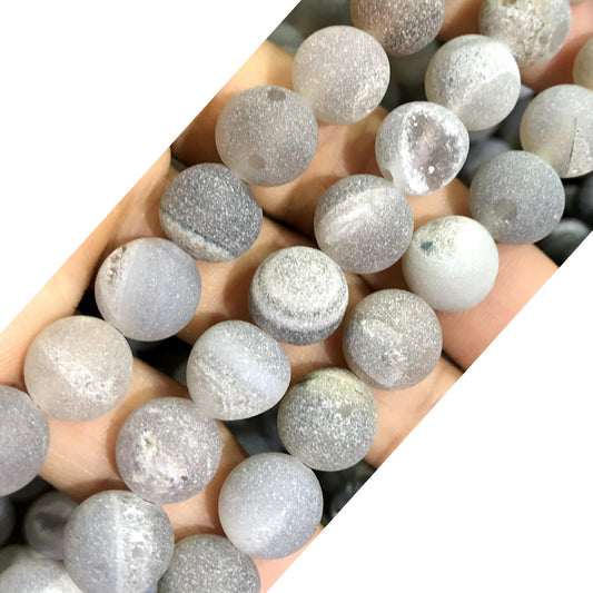 CAG622 Druzy Agate Beads Matte Round 14mm 15" Strand