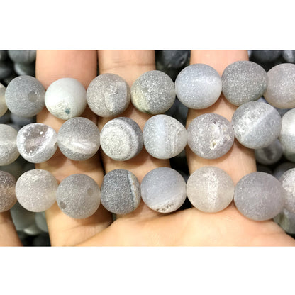 CAG622 Druzy Agate Beads Matte Round 14mm 15" Strand