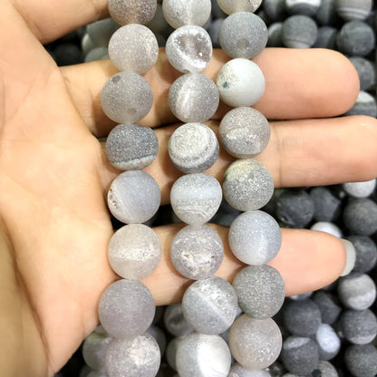 CAG622 Druzy Agate Beads Matte Round 14mm 15" Strand