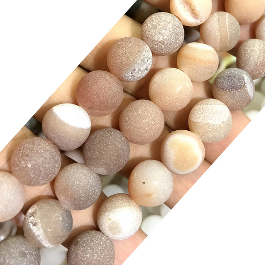 CAG623 Druzy Agate Beads Matte Round 14mm 15" Strand