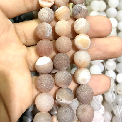 CAG623 Druzy Agate Beads Matte Round 14mm 15" Strand