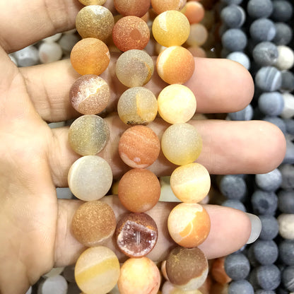 CAG624 Druzy Agate Beads Matte Round 14mm 15" Strand