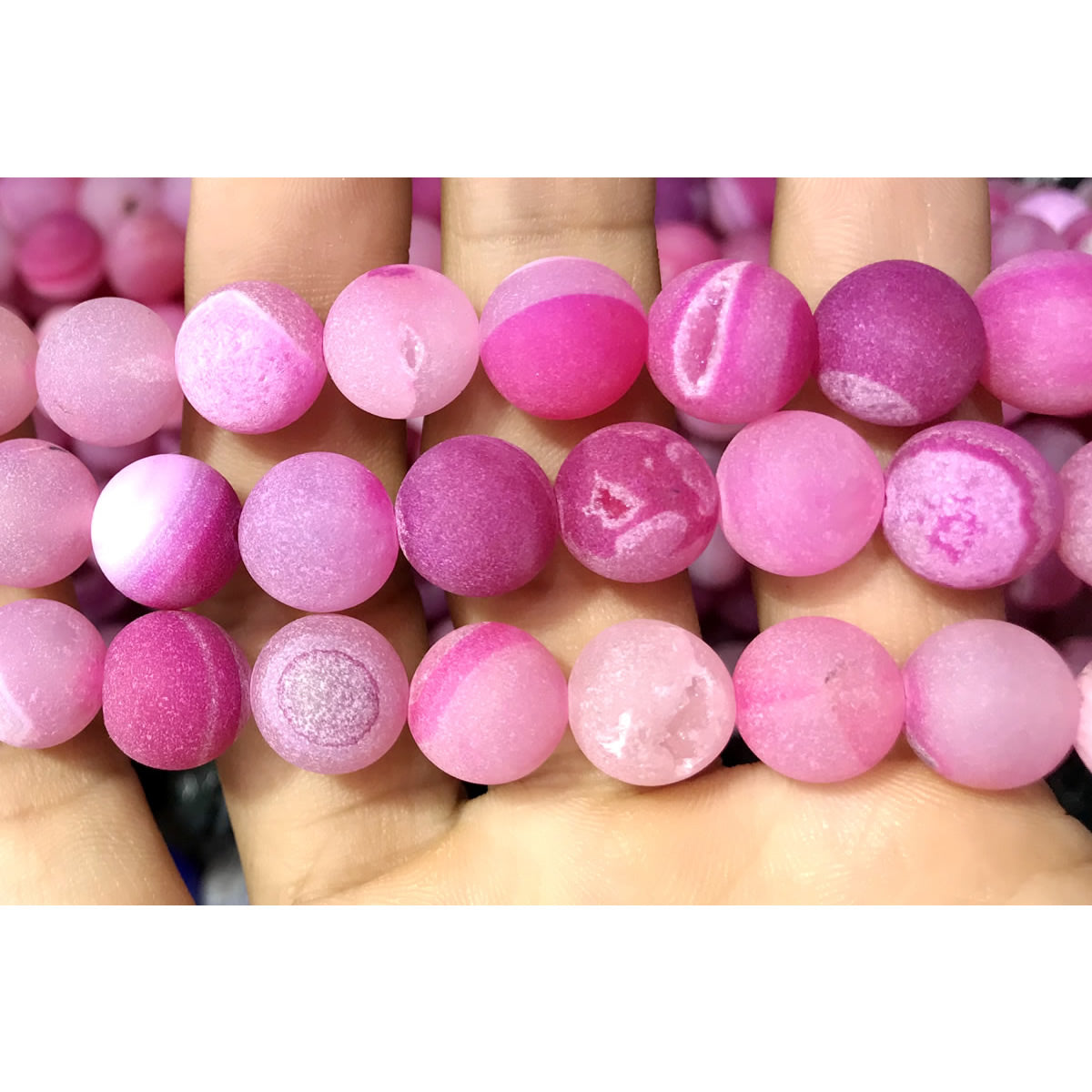 CAG627 Druzy Agate Beads Matte Round 14mm 15" Strand