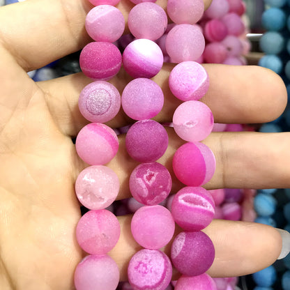 CAG627 Druzy Agate Beads Matte Round 14mm 15" Strand