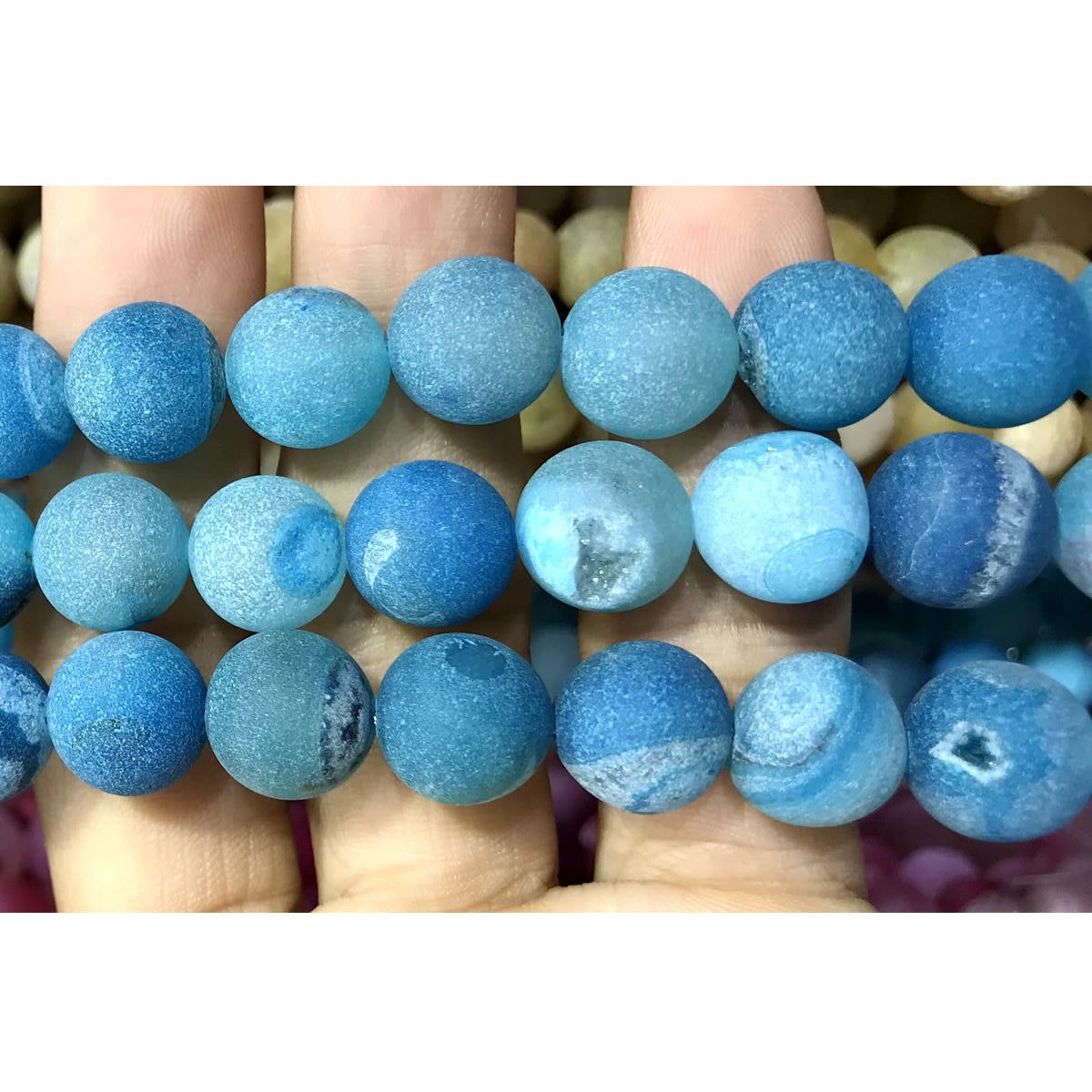 CAG628 Druzy Agate Beads Matte Round 14mm 15" Strand