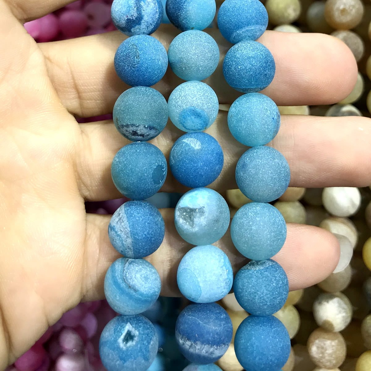 CAG628 Druzy Agate Beads Matte Round 14mm 15" Strand