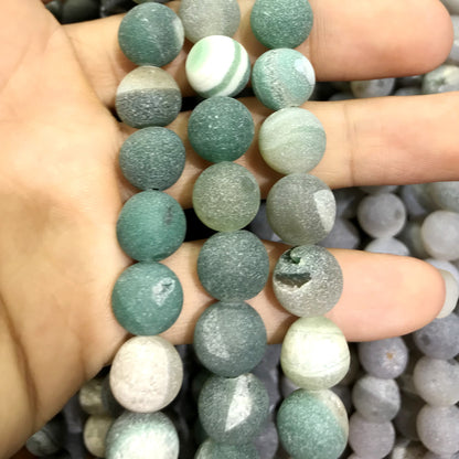 CAG629 Druzy Agate Beads Matte Round 14mm 15" Strand