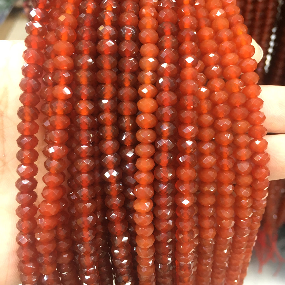 CAG646 Red Agate Beads Faceted Rondelle 4x6mm 15" Strand