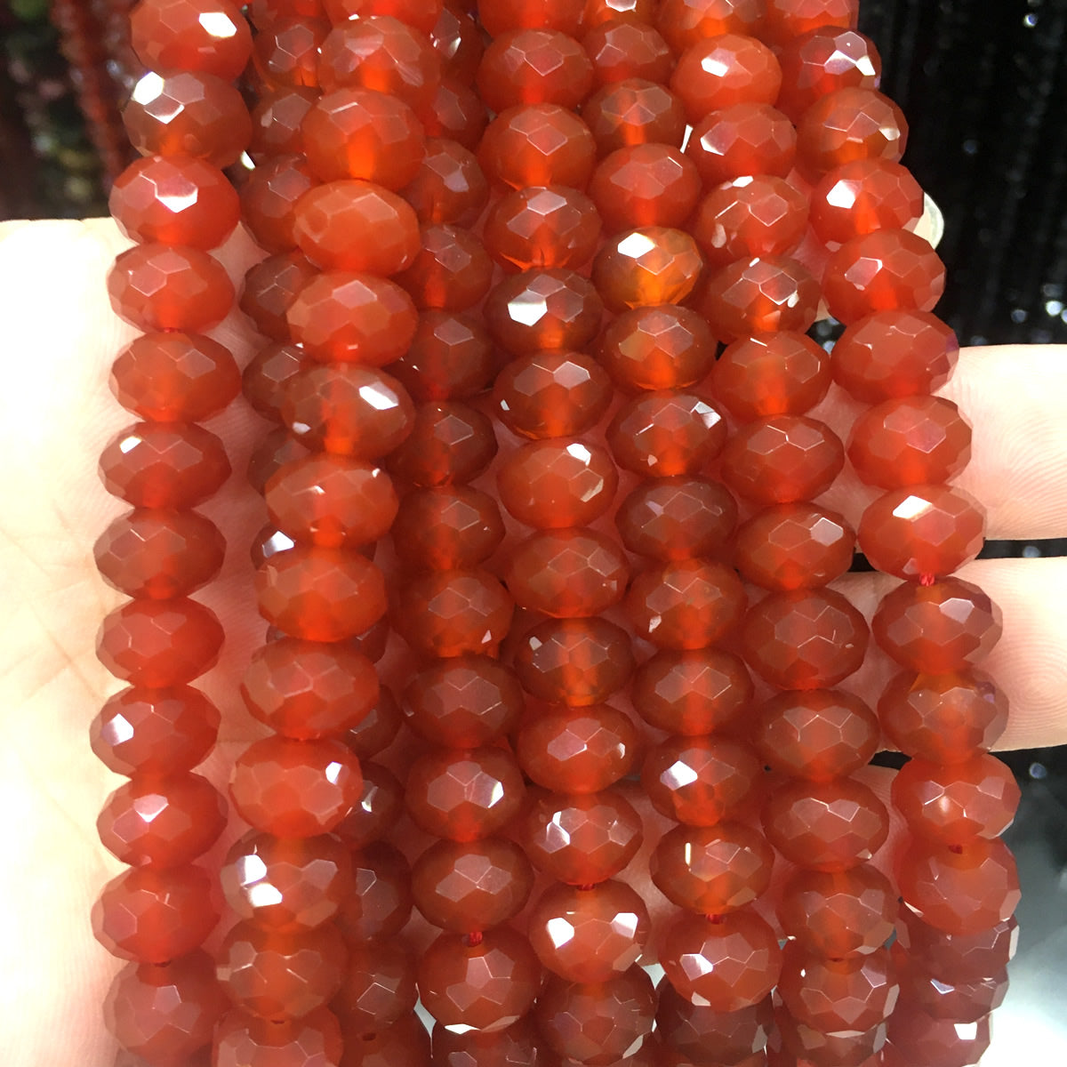 CAG648 Red Agate Beads Faceted Rondelle 6x10mm 15" Strand