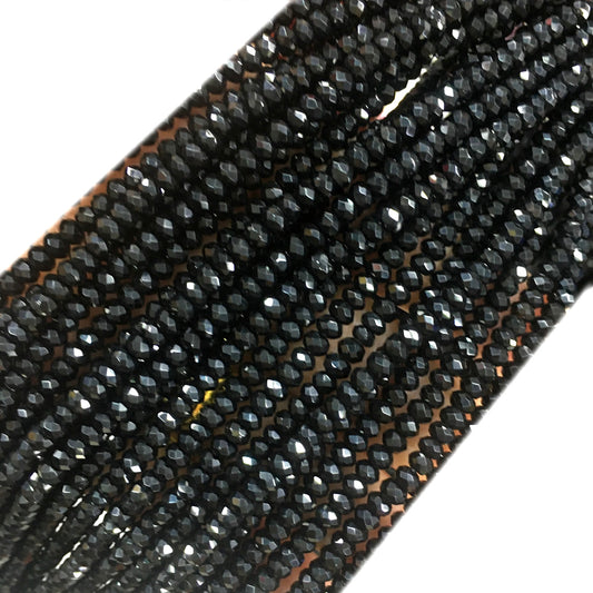 CAG650 Black Agate Beads Faceted Rondelle 2x4mm 15" Strand