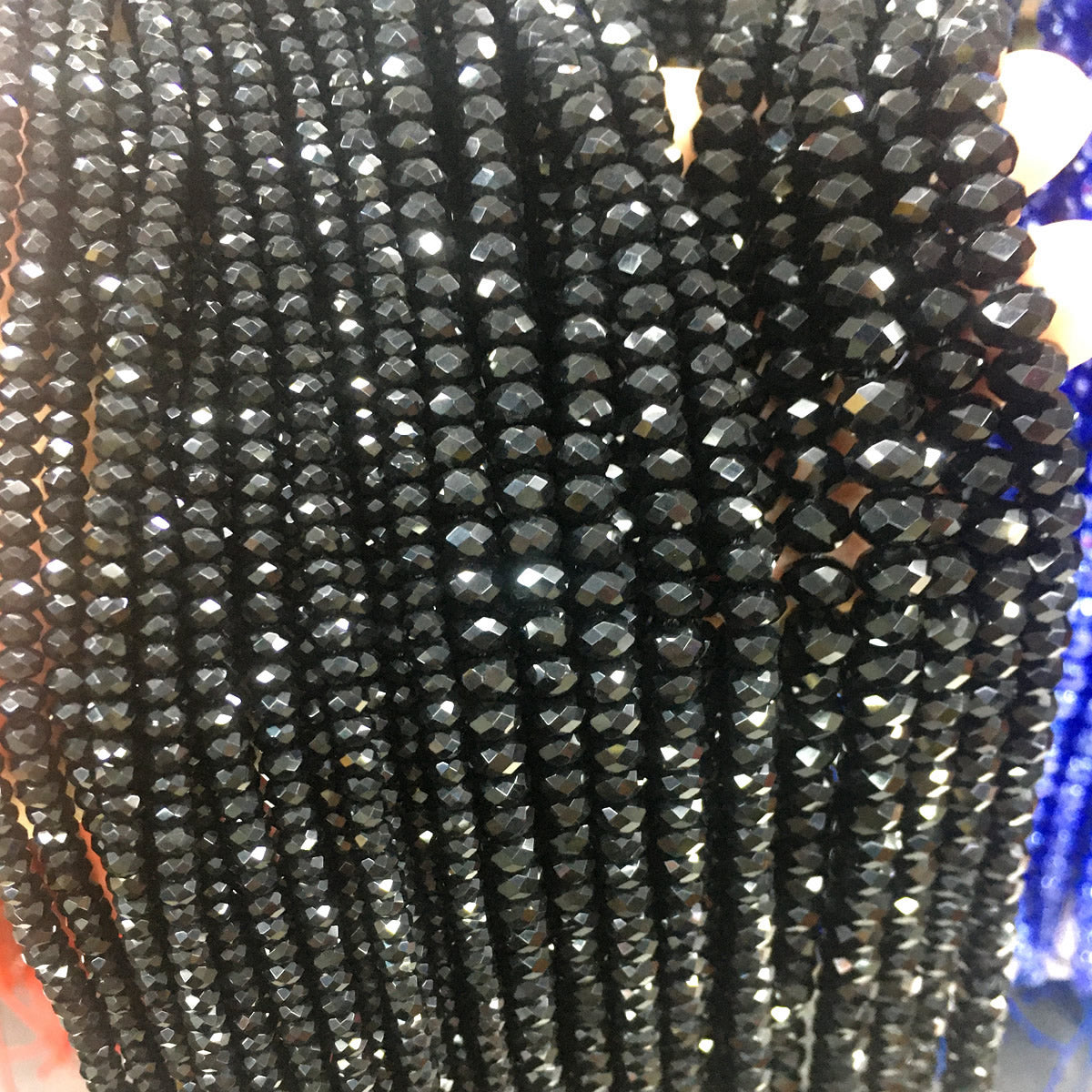 CAG650 Black Agate Beads Faceted Rondelle 2x4mm 15" Strand