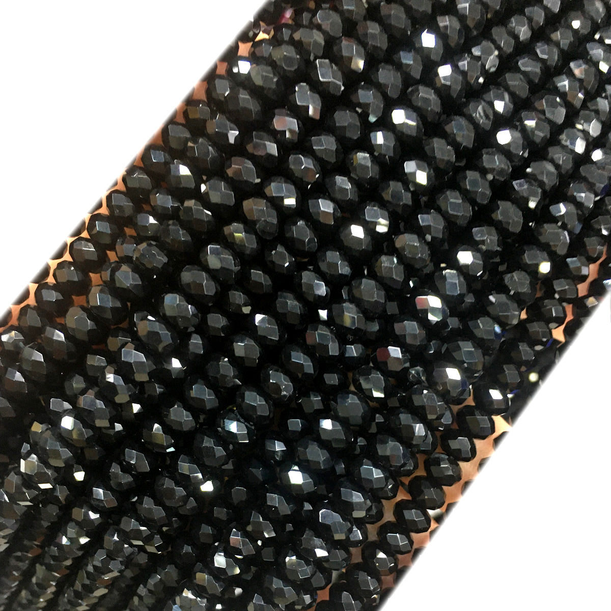 CAG651 Black Agate Beads Faceted Rondelle 4x6mm 15" Strand