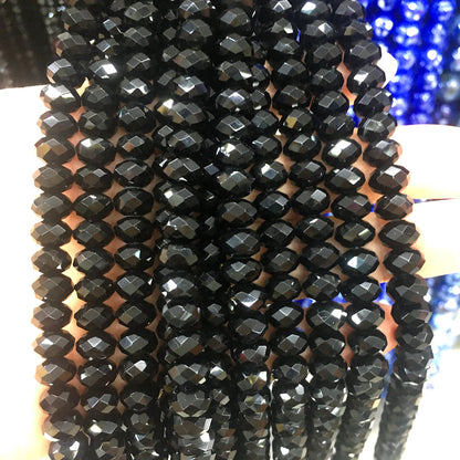 CAG652 Black Agate Beads Faceted Rondelle 5x8mm 15" Strand