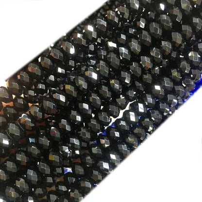 CAG653 Black Agate Beads Faceted Rondelle 6x10mm 15" Strand