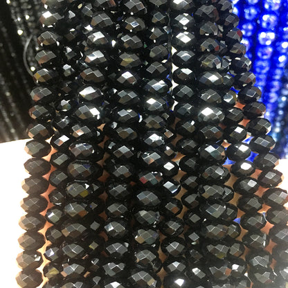 CAG653 Black Agate Beads Faceted Rondelle 6x10mm 15" Strand