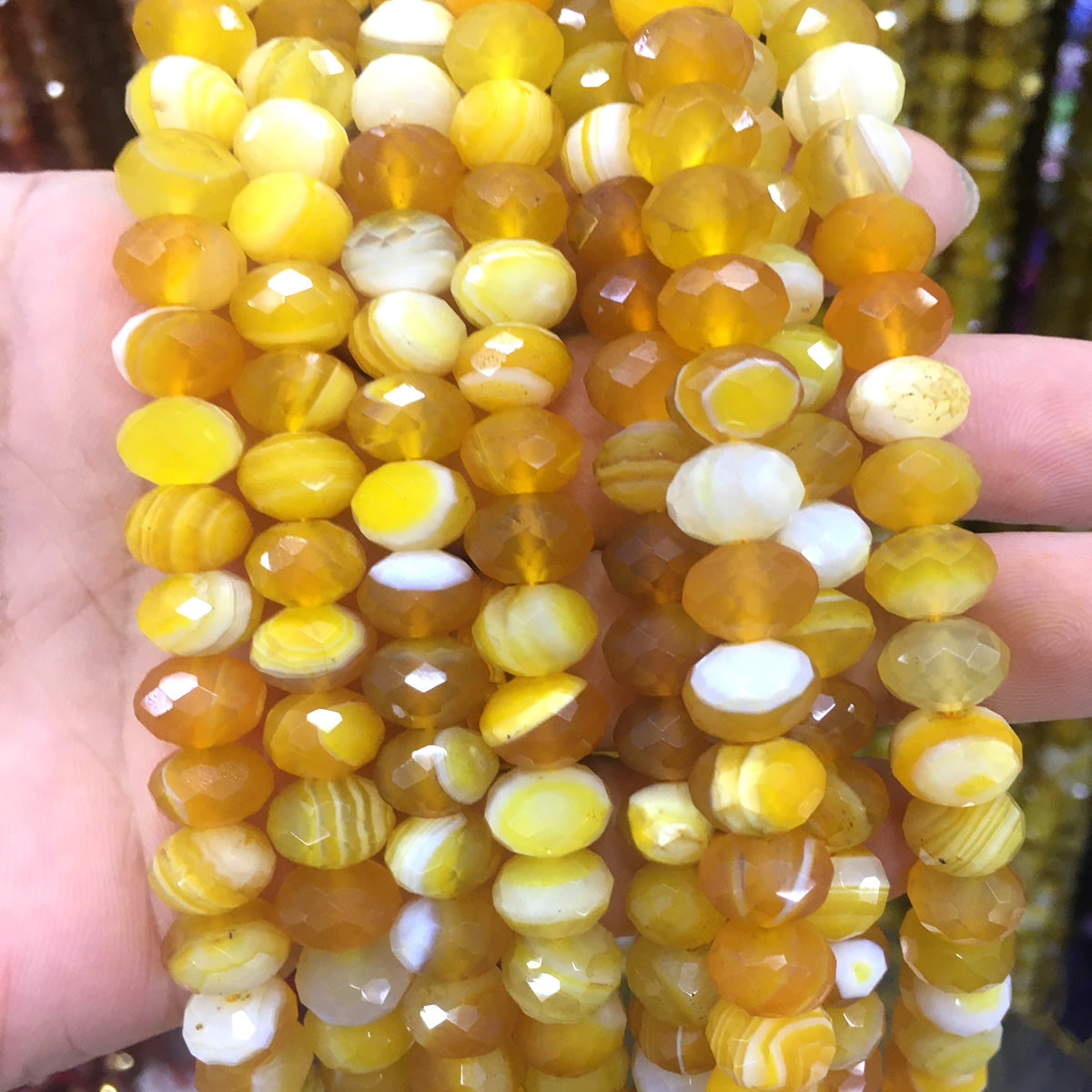 CAG663 Banded Agate Beads Faceted Rondelle 6x10mm 15" Strand