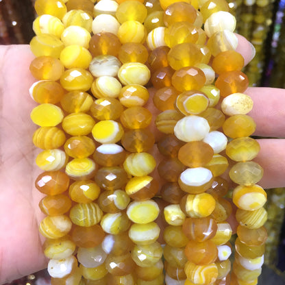 CAG663 Banded Agate Beads Faceted Rondelle 6x10mm 15" Strand