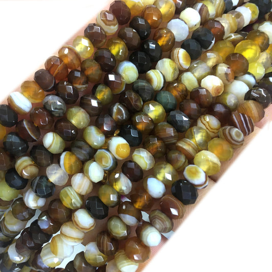 CAG666 Banded Agate Beads Faceted Rondelle 4x6mm 15" Strand