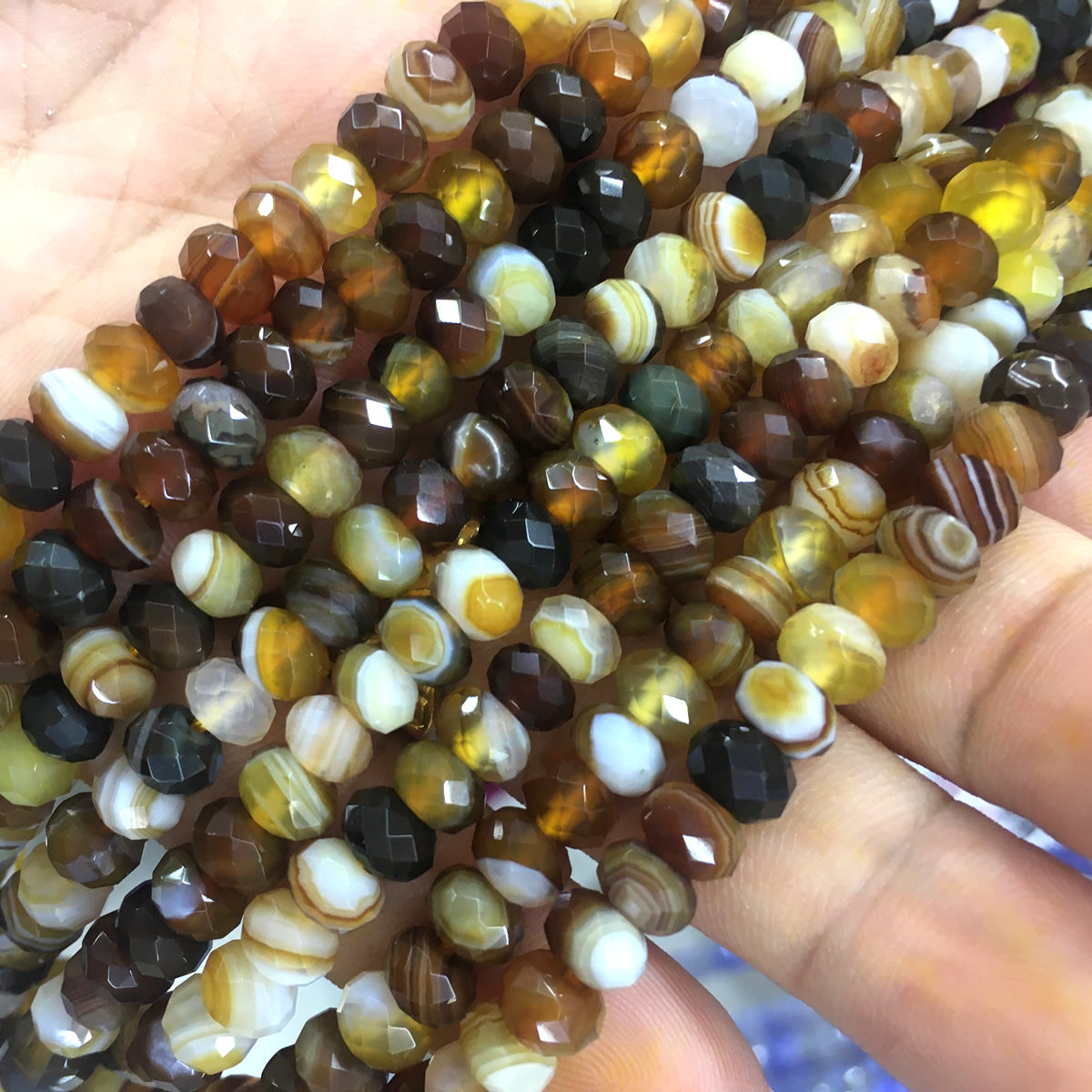 CAG666 Banded Agate Beads Faceted Rondelle 4x6mm 15" Strand