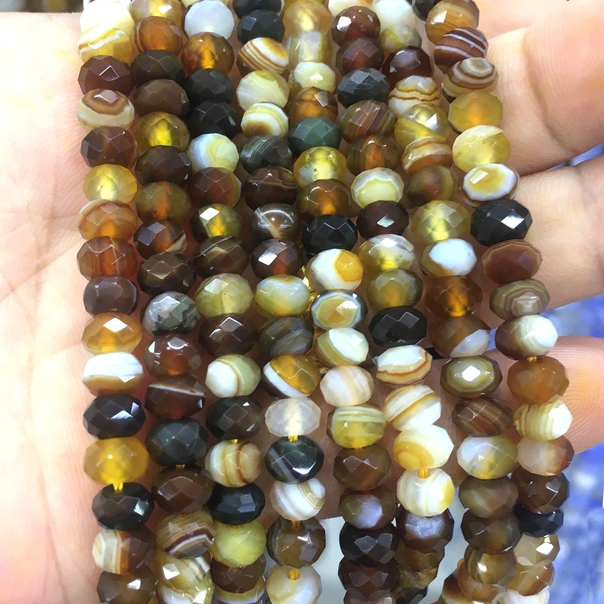 CAG666 Banded Agate Beads Faceted Rondelle 4x6mm 15" Strand